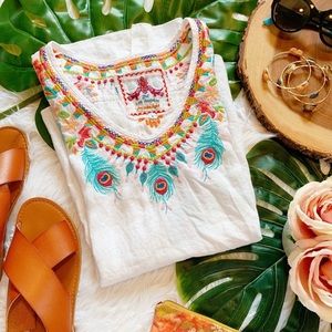 Johnny Was Peacock Embroidered Tunic